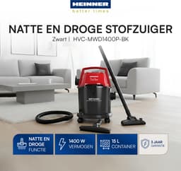 Heinner DuoClean Nat- en droogstofzuiger – Multifunctioneel – 1400 W – 15 L tank – 3 L zak – HEPA-filter – Blazingsfunctie – Zwart/Rood — thumbnail 5