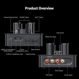 Fosi Audio GR70 – Buizen Hoofdtelefoonversterker & Voorversterker – HiFi Buizenversterker – 16–300Ω – Instelbare Bas & Treble – Compact Aluminium Ontwerp — thumbnail 2