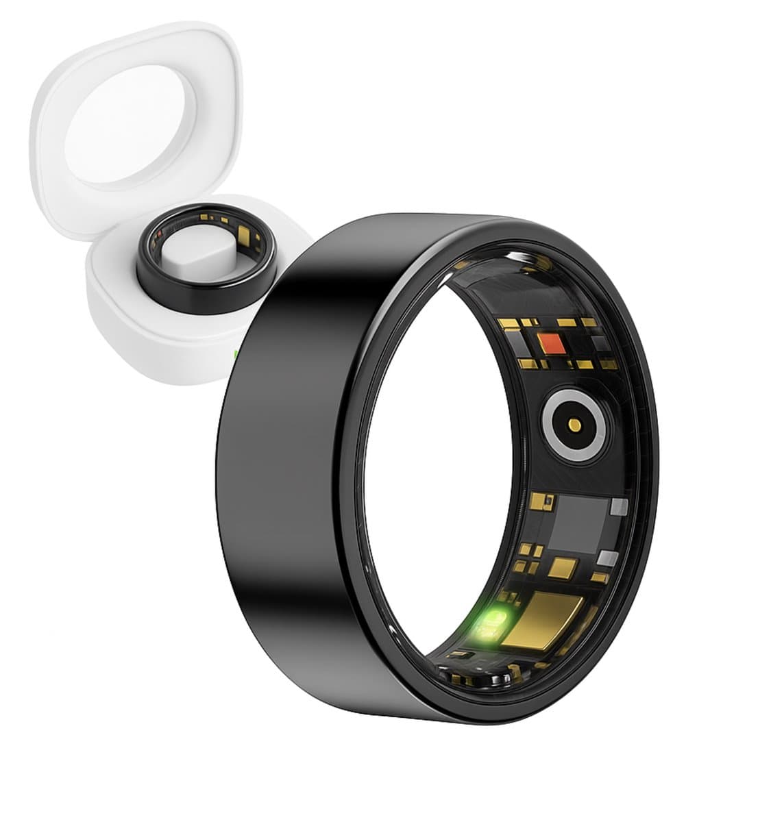 Royal Empire Smart Ring – Slimme Ring voor Heren & Dames – Inclusief Oplaaddoosje – Slaapmonitoring, Hartslag, Bloeddruk & SpO2 – IP68 Waterdicht – Nederlandse App – Zwart – Maat 9 — afbeelding 1