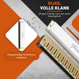 Finesse Mondharmonica - C Majeur - 24 Gaten - met Case - voor Volwassenen & Kinderen - Zilver — thumbnail 2