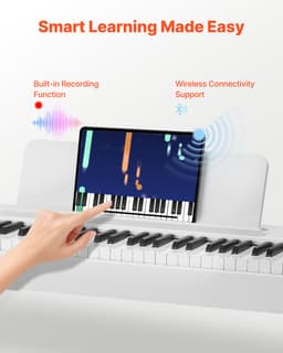 VEVOR Gewogen Digitale Piano, 88 Volledig Gewogen Toetsen, Elektrisch Pianoklavier Met meubelstandaard, Netadapter, Drievoudig Pedaal, Opnamefunctie, 280 Toetsen, Draadloze Verbinding, voor Beginners, Wit — thumbnail 5