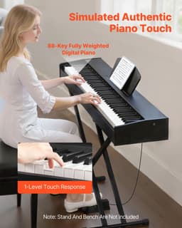 VEVOR Gewogen Digitale Piano, 88 Toetsen Volledig Gewogen, Elektrische Piano met Dubbel Klavier En Luidsprekers, Muziekstandaard, Sustainpedaal, Opnamefunctie, 280 Toetsen, Draadloze Verbinding, voor Beginners, Zwart — thumbnail 5