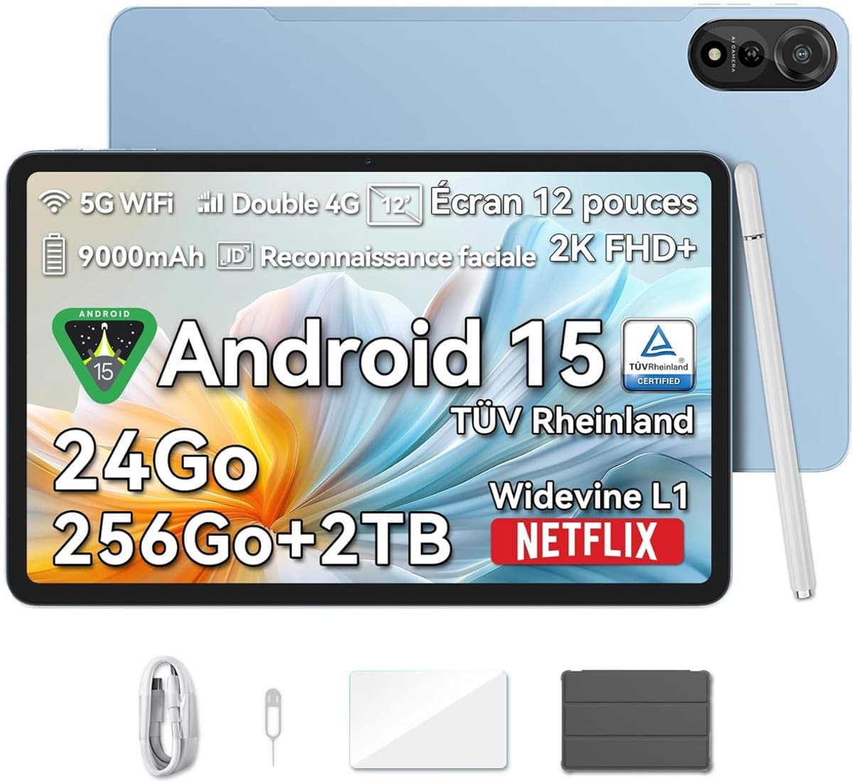 Blackview MEGA 2 Android 15 Tablet - 4G LTE+WiFi - 12 Inch - 36GB+256GB - Widevine L1 - 9000mAh - Blauw — afbeelding 1