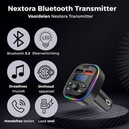 Nextora Bluetooth Transmitter - Bluetooth Receiver - Bluetooth Ontvanger - Bluetooth Transmitter Auto - Bluetooth Auto - Bluetooth 5.3 - USB Autolader - Bluetooth Adapter Auto - Zwart — thumbnail 2