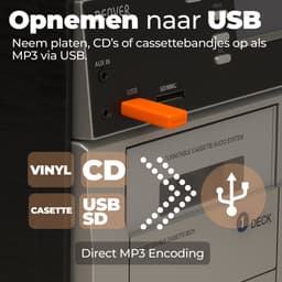 Denver Retro Platenspeler met Speakers - DAB Radio CD Speler - Dubbele Cassette - FM Radio - Hout - MRD166 — thumbnail 5
