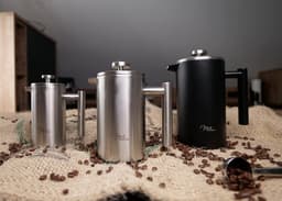 Koffiezetapparaat | 350ml, 600ml, 1L | roestvrij stalen koffiepers, koffiezetapparaat voor thuis, reizen, camping, incl. onderzetter, lepel, vervangingsfilter (zwart, 350ml (2 kopjes) — thumbnail 3