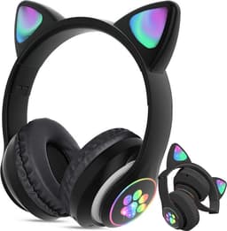 Kinder Koptelefoon - Hoofdtelefoon - Draadloos - Bluetooth - Kattenoortjes - LED - Zwart — thumbnail 1