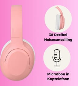 WiseQ ANC Kinderkoptelefoon – Roze Draadloze Koptelefoon Meisje – Active Noise Cancelling – 35u Bluetooth en Microfoon – Incl. 100+ Stickers — thumbnail 5