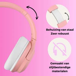 WiseQ ANC Kinderkoptelefoon – Roze Draadloze Koptelefoon Meisje – Active Noise Cancelling – 35u Bluetooth en Microfoon – Incl. 100+ Stickers — thumbnail 3