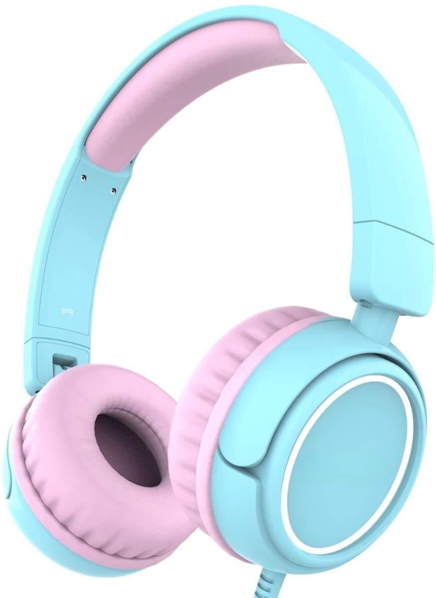 StayPowered Koptelefoon - Veilig & Comfortabel voor Kinderen - 85dB Geluidslimiet - Zacht Memory-Schuim - Ergonomisch Ontwerp - Opvouwbaar & Duurzaam - Verstrengelvrij Kabel - Universele Compatibiliteit - Blauw/Roze - Levering Sneller dan Aangegeven! — afbeelding 1