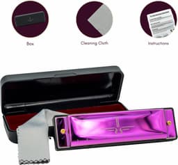 Mondharmonica C voor Volwassenen en Kinderen - Instructieblad - Metallic Purple Blues Harp — thumbnail 1