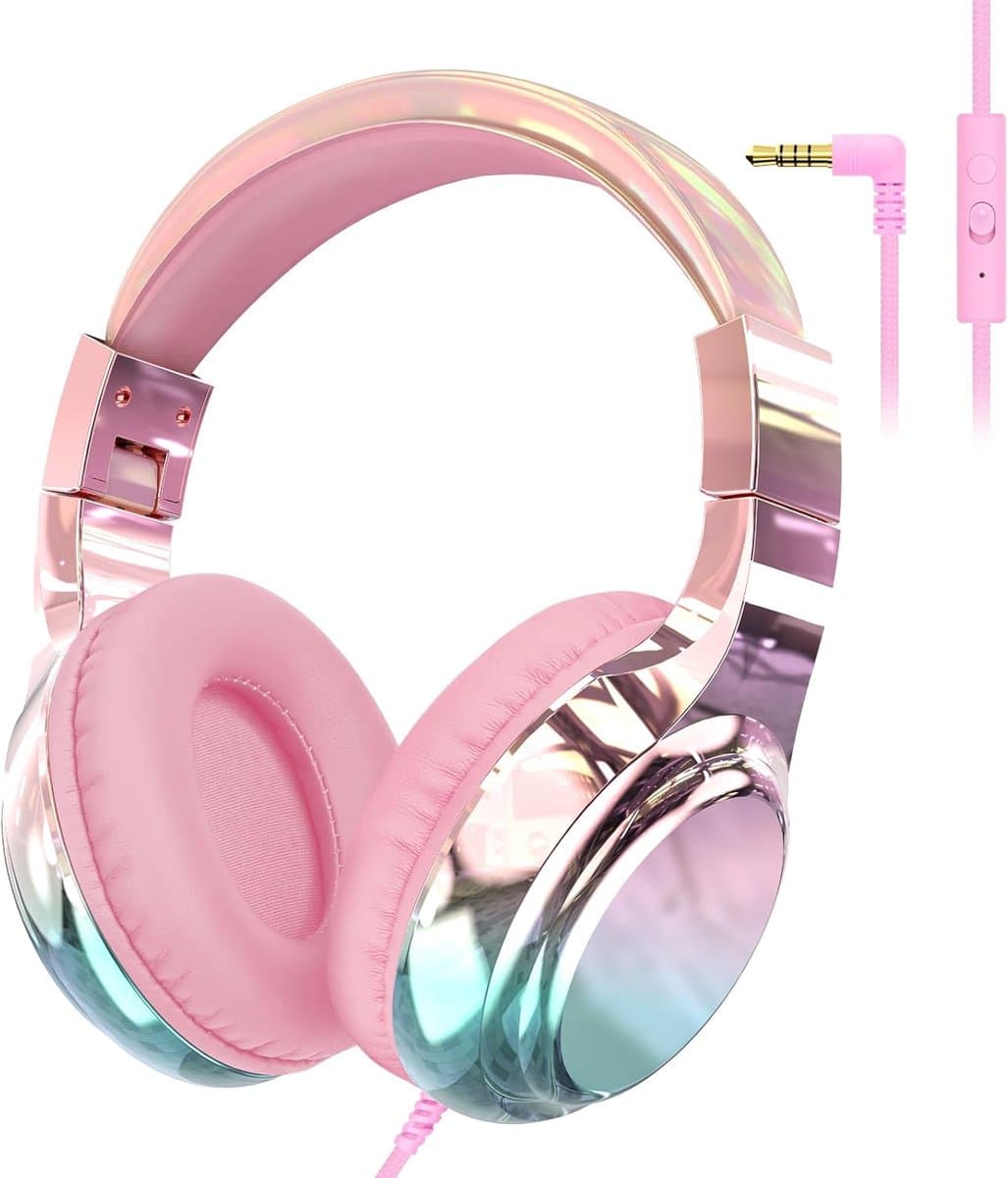 StayPowered Kinderkoptelefoon - Veilig & Comfortabel Luisteren - Volumebegrenzing 85/94 dB - Verstelbaar & Opvouwbaar - Zachte Over-Ear Kussens - Ingebouwde Microfoon - 3.5 mm Aansluiting - Roze/Blauw - Levering Sneller dan Aangegeven! — afbeelding 1