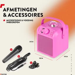 Karaoke set met 2 microfoons - Fenton KAR55P - Met discobol en Bluetooth - Voor kinderen - Roze — thumbnail 5