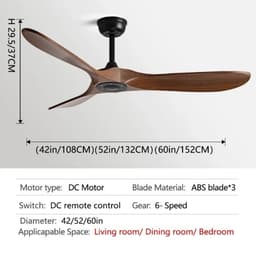 Bovista Plafondventilator - Met Verlichting - Plafond Ventilator - Met Lamp - Plafonniere Met Ventilator - Zwart/Hout - 150cm — thumbnail 4