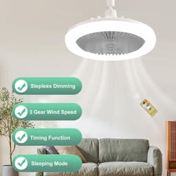 Kleine Plafondventilator met Afstandsbediening en E27 Lamphouder - Ventilatoren met Instelbare Snelheid en Licht 85-265V — thumbnail 2