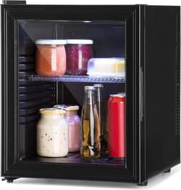 Luxe Mini Koelkast – Glazen Deur – Tafelmodel – Minibar – Skincare Fridge – Energiezuinig – Led Verlichting – 32L Inhoud – Zwart — thumbnail 1