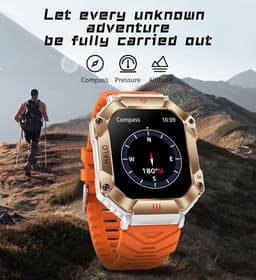 WizBay Premium Select® 2.0 inch HD TFT - Kompas, Altitude & Barometer, Meter - Bluetooth Bellen - Message - Dynamic Hartslag & Slaap Monitor - Bloeddruk & O2 - 100+ Sport Modi - 650mAh - Magnetic Laden - Zink Alloy Mat Grijze Kast - Zwart TPU Band — thumbnail 2