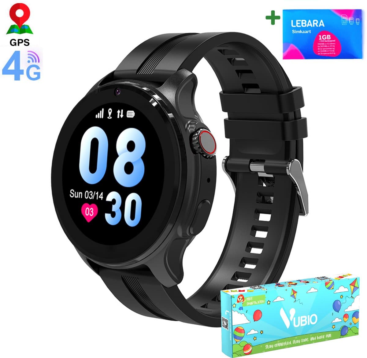 VUBIO 4G Kinder Smartwatch L1 - GPS - Incl. SIM - Videobellen - Zwart — afbeelding 1