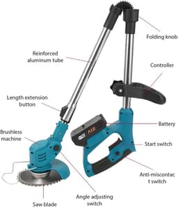 Betaalbare Goederen® elektrische grasmaaier - 2 accu's - grasmaaiers - grasmaaier accu - grasmaaier elektrisch - grastrimmer - tuin — thumbnail 4