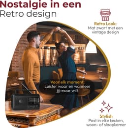 Caliber Noodradio - Draagbare radio - Werkt op batterijen en op Netstroom - Retro radio - FM radio - Keukenradio - Noodradio Denk Vooruit - Handvat - Koptelefoonaansluiting - Zwart (HPG317-B) — thumbnail 3