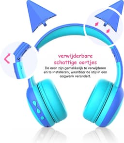 Kinderkoptelefoon draadloos met Bluetooth- Opvouwbaar- Incl. Opbergzakje & kattenoortjes Blauw — thumbnail 4