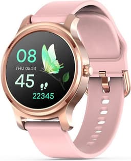 Belesy® SMART - Smartwatch Dames - Smartwatch Heren - Horloge - Bluetooth Bellen - Stappenteller - 1.3 inch - Kleurenscherm - Full Touch - Goud - Roze - Siliconen - Moederdag — thumbnail 1