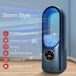 Mobiele Airco - Draagbare USB Luchtkoeler & Bladloze Ventilator - 6 Instelbare Sterktes - Stille Koelventilator & Luchtbevochtiger ( zwart ) — thumbnail 1