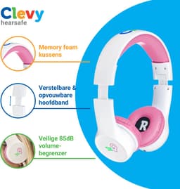 Clevy Hearsafe (Max 85 dB) - Koptelefoon voor kinderen met case en USB-C adapter - Roze - Ontworpen voor de schoolklas - Kids Headphone - Headset — thumbnail 4