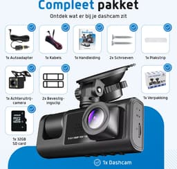 Fleau Tech Dashcam Voor Auto 3 in 1 - 2025 Model - Voor en Achter Camera - G-Sensor - Full HD - 170° Groothoeklens - Loop Recording - Micro SD-kaart 32 GB — thumbnail 2