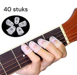 Gitaar vingertopbeschermers - 40 stuks siliconen gitaar vingerbeschermers beschermkappen voor gitaar ukelele bas, naaien en borduren (5 maten) (transparant) — thumbnail 1