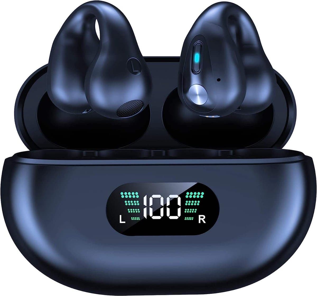 Draadloze oordopjes met oorclip Zwart - Sport Oordopjes - Geschikt voor Apple en Android - Bluetooth 5.3 - Draadloze oortje Bluetooth - Sport Oordopjes - Bluetooth Oordopjes - Draadloze Oordopjes - Oortjes Draadloos - In-Ear Oordopjes — afbeelding 1
