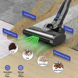 Draadloze Steelstofzuiger - Incl. Extra 2-in-1 Mondstuk - Met LED-Display - 120W - Meerdere Zuigstanden - Geschikt Voor Tapijt, Harde Vloeren En Dierenhaar - 20 Tot 30 Minuten gebruik - 2200Mah - Blauw/Zwart — thumbnail 5