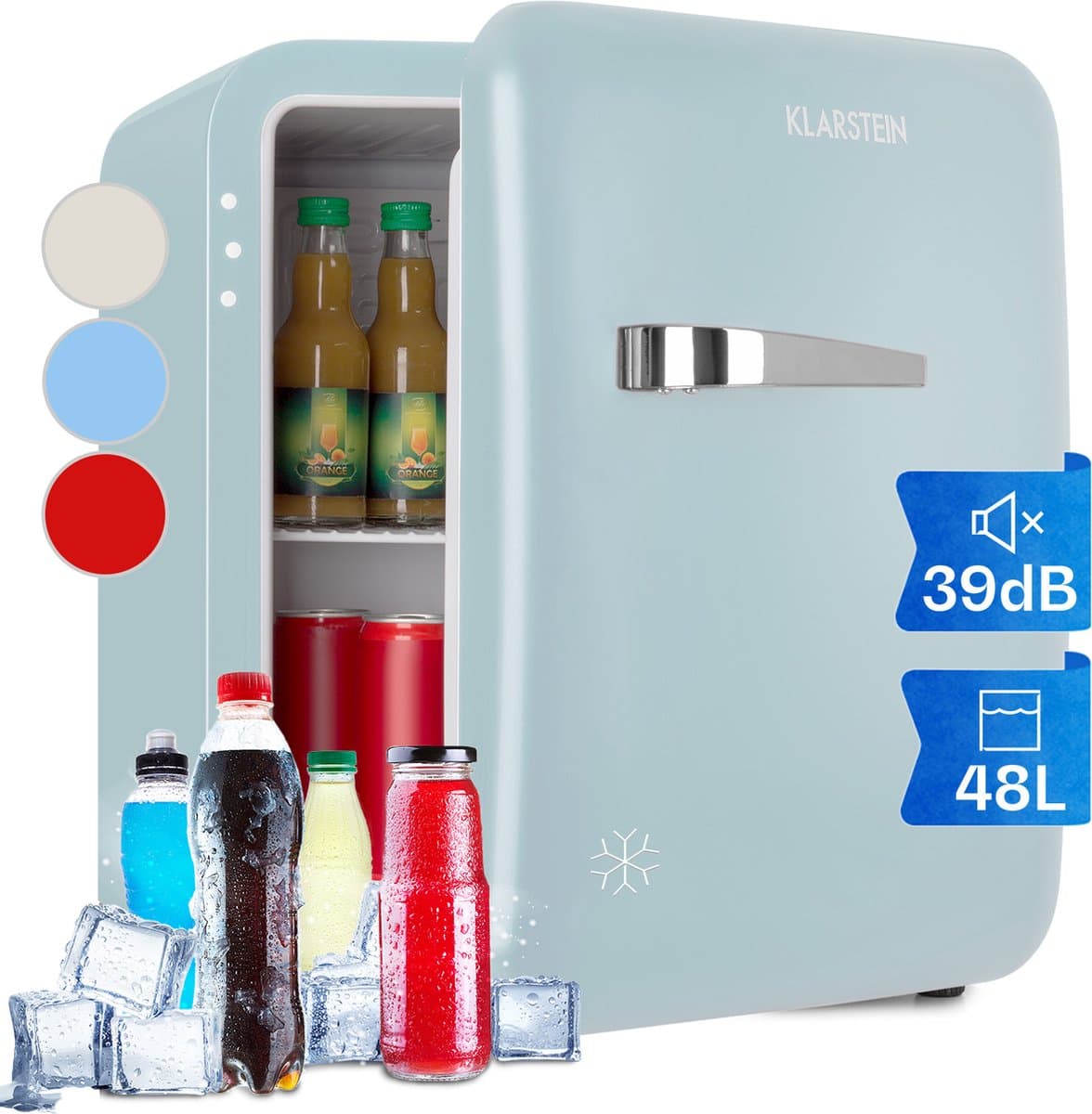 Klarstein Minibar minikoelkast voor kamers, 48 liter minikoelkast voor drankjes en cosmetica, kleine , kleine en stille koelkast, verstelbaar schap, kleine huidverzorgingskoelkast 0-10 °C - Mini Koelkast - 48L - Mini Fridge — afbeelding 1