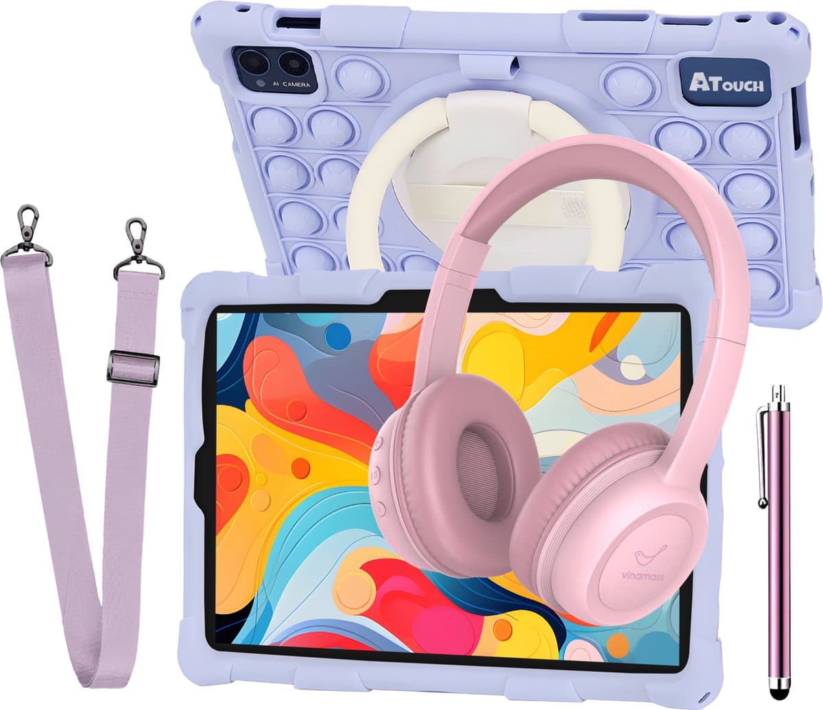 ATouch Combipakket - Kindertablet Tab 10 Pro + Kinderkoptelefoon - Volumebegrenzing - 128GB+64SD - Vanaf 3 jaar - Paars — afbeelding 1