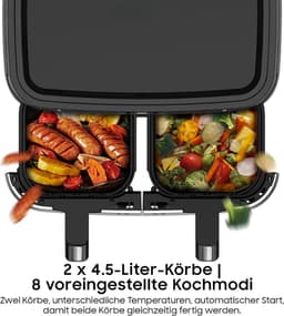 Equivera Dubbele Airfryer - Dubbele Mand - Dual Cook - Heteluchtfriteuse - Verschillende Programma's - Dual Zone - Mega — thumbnail 3