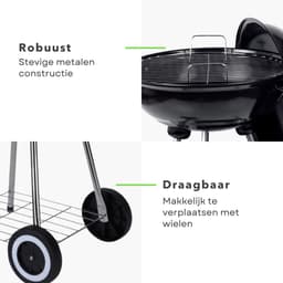 Cheqo® Houtskool Barbecue - Kogelgrill Houtskoolbarbecue - BBQ - Barbecue met Wielen - Zwart Metaal - Op Wielen - Inclusief EBOOK — thumbnail 5