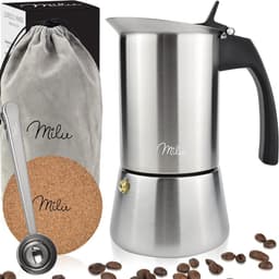 Milu Percolator| 2, 4, 6, 9 Koffiekopjes | RVS Espresso Maker met Onderzetter, Lepel en Borstel | 100ml / 2 Kopjes Moka Pot — thumbnail 1