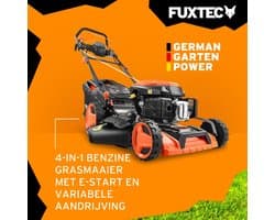 FUXTEC 4-in-1 Benzine Grasmaaier FX-RM5196eSPRO – Elektrische Start – 6 pk – 51 cm Maaibreedte – Flexibele Achterwielaandrijving – 4-Takt – Maaihoogte 25–75 mm – 60 L Grasopvangbak – Mulchfunctie
