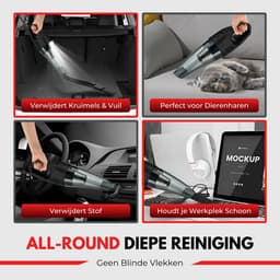 Duriant ® -Kruimeldief snoerloos -Handstofzuiger- Autostofzuiger- Oplaadbaar- 5 opzetstukken en Autolader-Kruimelzuiger- 10000Pa - 2x HEPA FILTER- Best Verkocht-Nat en droog -Incl. Opbergtas — thumbnail 4