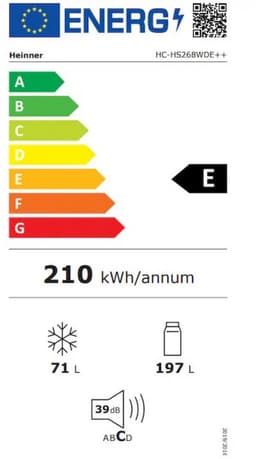 Heinner HC-HS268WDE++ Koel-vriescombinatie met Waterdispenser – 268 L – Instelbare Mechanische Thermostaat – Omkeerbare Deur – Wit – 5 Jaar Garantie — thumbnail 2