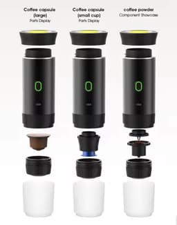 Draagbaar Koffiezetapparaat voor Onderweg - Draadloos voor in de Auto - 12 Volt - Espresso - Nespresso - Dolce Gusto - Capsule Koffie - Gemalen Koffie - Cups - Oplaadbaar - Draagbare Koffiemachine - Zwart — thumbnail 2
