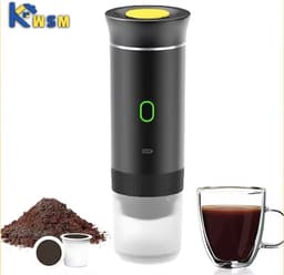 Draagbaar Koffiezetapparaat voor Onderweg - Draadloos voor in de Auto - 12 Volt - Espresso - Nespresso - Dolce Gusto - Capsule Koffie - Gemalen Koffie - Cups - Oplaadbaar - Draagbare Koffiemachine - Zwart — thumbnail 4