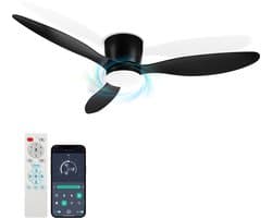 Plafondventilator met lamp 132cm Ventilator met LED verlichting Ventilatoren Met afstandsbediening Zomer- en winterstand - Zwart