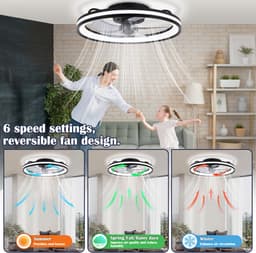 Plafondventilator met lamp 48cm Ventilator met LED verlichting Ventilatoren Met afstandsbediening Zomer- en winterstand - Zwart — thumbnail 3