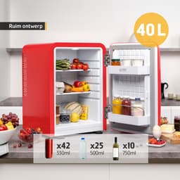 TZS First Austria Mini koelkast - Minibar - 40 liter - Vrijstaand - Volledig stil 22dB - Retro - Rood — thumbnail 3