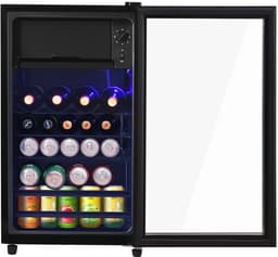 Merax 76L Mini Koelkast - 6L Vriezer en 70L Koelruimte - LED Verlichting - Geluidsarm - Energiezuinig - Verstelbare Planken - Voor 51 Blikjes - Zwart — thumbnail 5