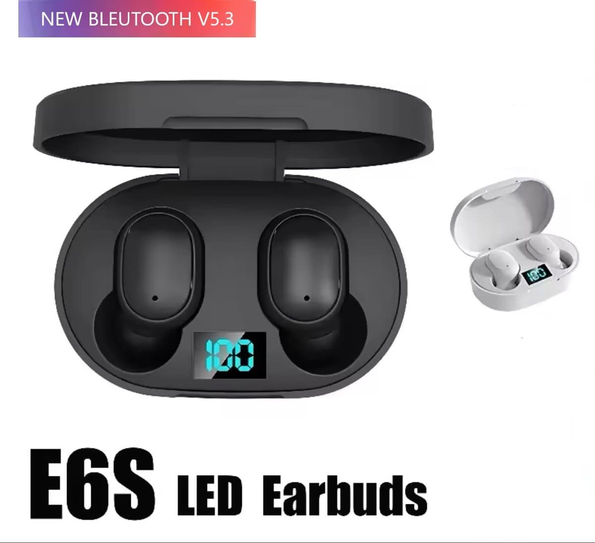Draadloze Oordopjes Bluetooth 5.3 Hoofdtelefoon - E6S - Touch Control Oordopjes Met Microfoon - Met led percentage indicator - Zwart - Earphone - Koptelefoon - Gaming Headset - Sport Oordopjes — afbeelding 1