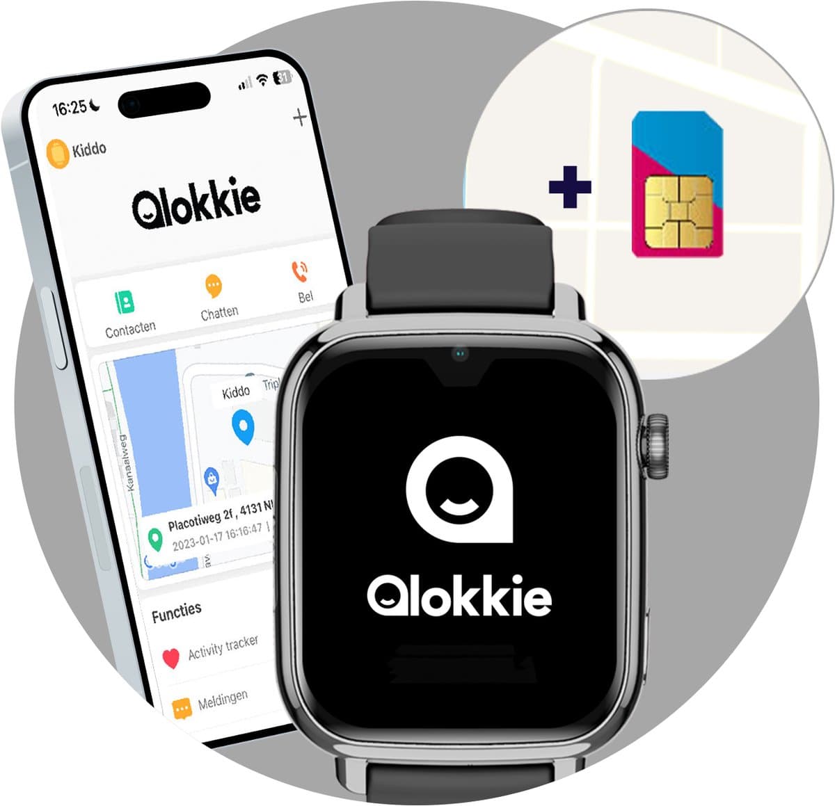 Qlokkie Kiddo Explore - GPS horloge kind - Smartwatch kinderen - GPS tracker kind met nauwkeurige locatiebepaling - GPS horloge kind met simkaart - Stel veilige zones in - SOS functie - Whatsapp - Zwart — afbeelding 1