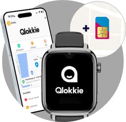 Qlokkie Kiddo Explore - GPS horloge kind - Smartwatch kinderen - GPS tracker kind met nauwkeurige locatiebepaling - GPS horloge kind met simkaart - Stel veilige zones in - SOS functie - Whatsapp - Zwart — thumbnail 1