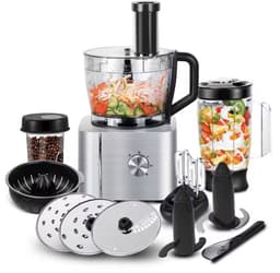 J&R Keukenmachine - Alles in 1 Keukenmachine - Multifunctionele Keukenmachine - Vleesmolen - Garde - Kneder - Shredder - Sinaasappelpers - Hakselaar - Blender - 1100W - Zilver — thumbnail 1